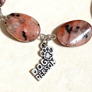 Natural Pink Rhodonite Choker Necklace, Dog Person Pendant + Genuine Gemstone